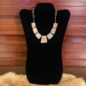 Handmade silver necklace multi colored breads